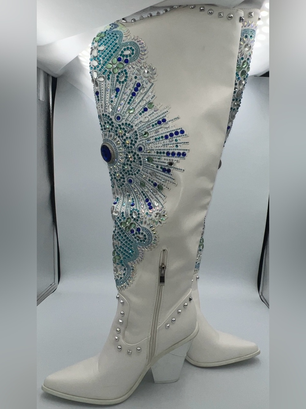 Azalea Wang Axelbeat Western Knee High Boots Faux Leather W/Rhinestones Size 8.5